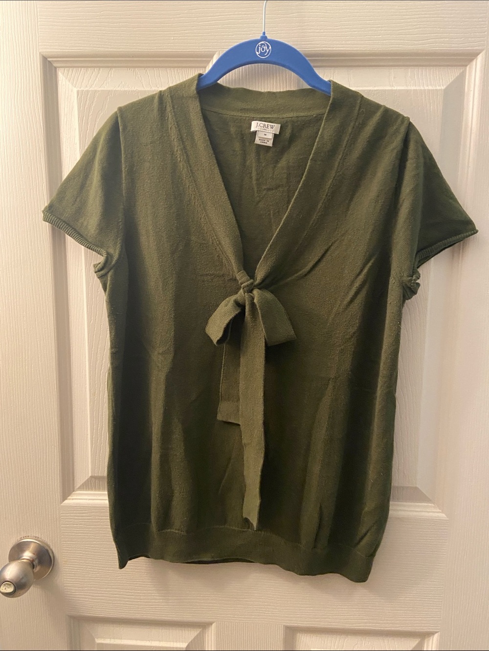 J. Crew Olive Green Tie-Front Short Sleeve Top